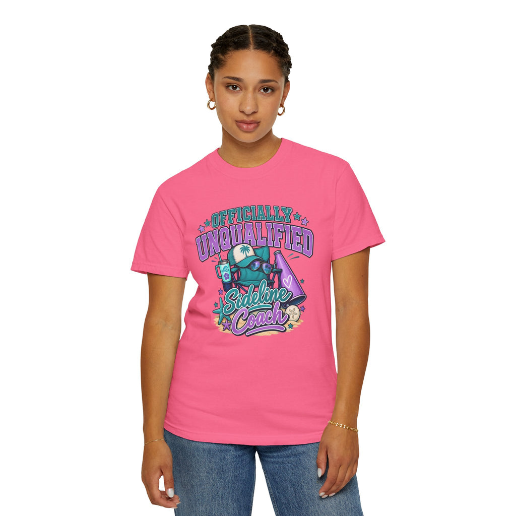 Sideline Coach T-Shirt — "Officially Unqualified" Funny Sports Coach Tee