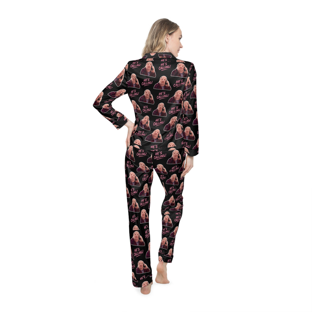 John Pork “He’s Calling!” Pink Satin Pajama Set – Funny Meme Sleepwear & Lounge Set