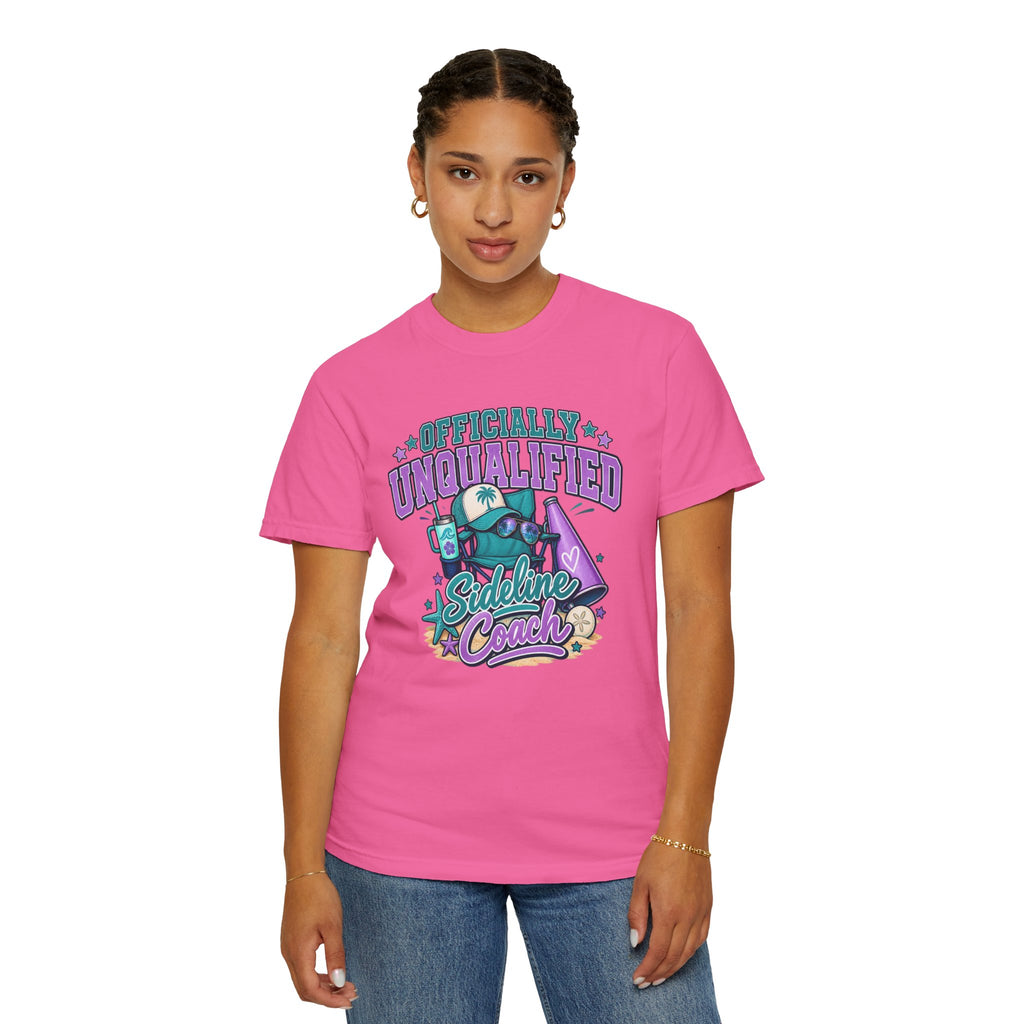 Sideline Coach T-Shirt — "Officially Unqualified" Funny Sports Coach Tee