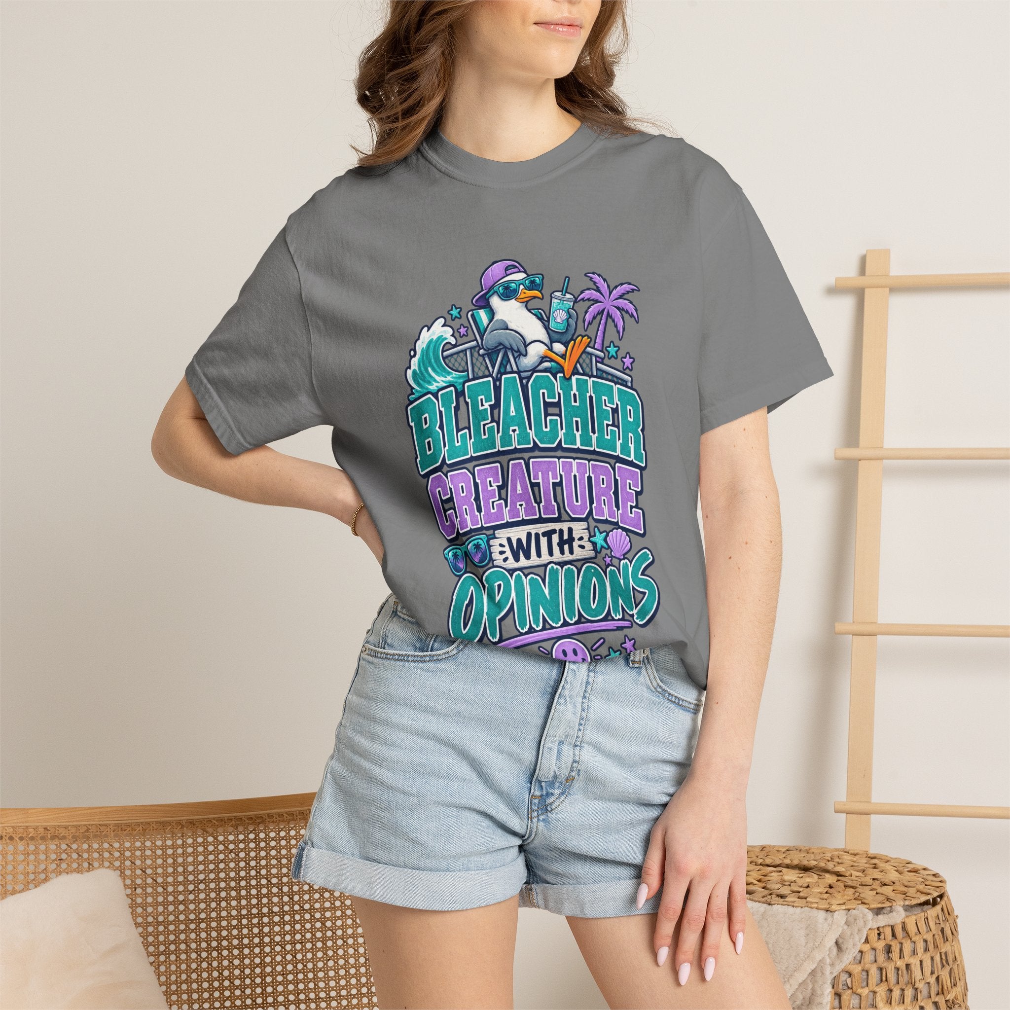 Bleacher Creature With Opinions T-Shirt — Funny Beach Cartoon Tee