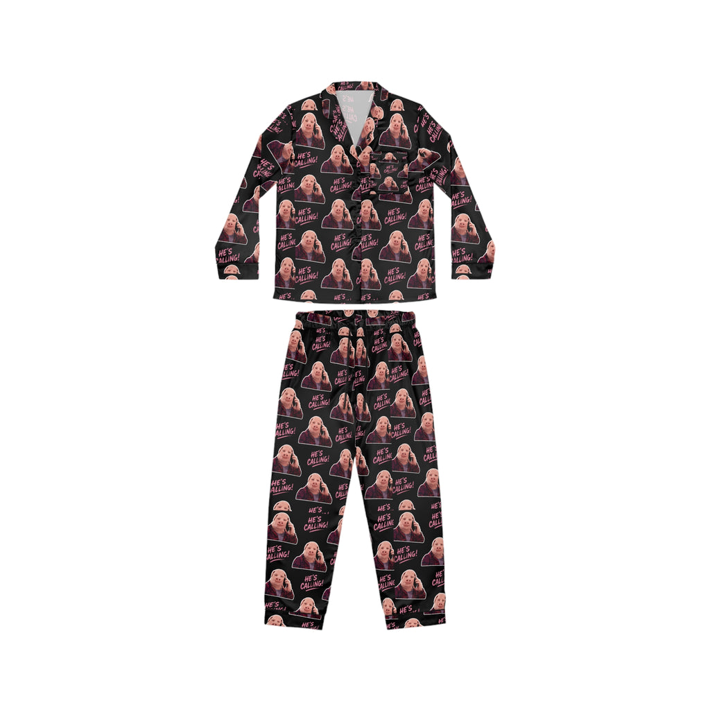 John Pork “He’s Calling!” Pink Satin Pajama Set – Funny Meme Sleepwear & Lounge Set