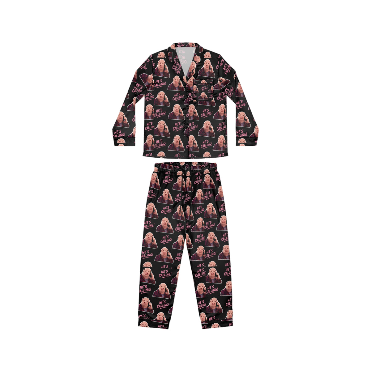 John Pork “He’s Calling!” Pink Satin Pajama Set – Funny Meme Sleepwear & Lounge Set