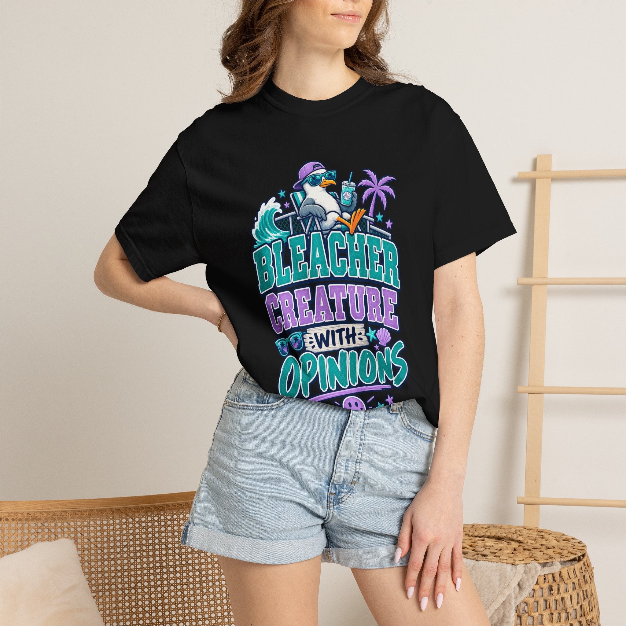 Bleacher Creature With Opinions T-Shirt — Funny Beach Cartoon Tee