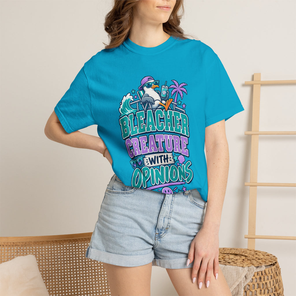 Bleacher Creature With Opinions T-Shirt — Funny Beach Cartoon Tee