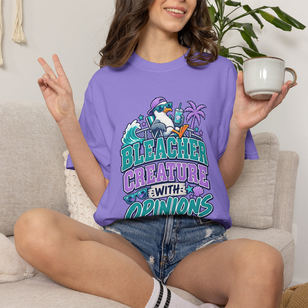 Bleacher Creature With Opinions T-Shirt — Funny Beach Cartoon Tee