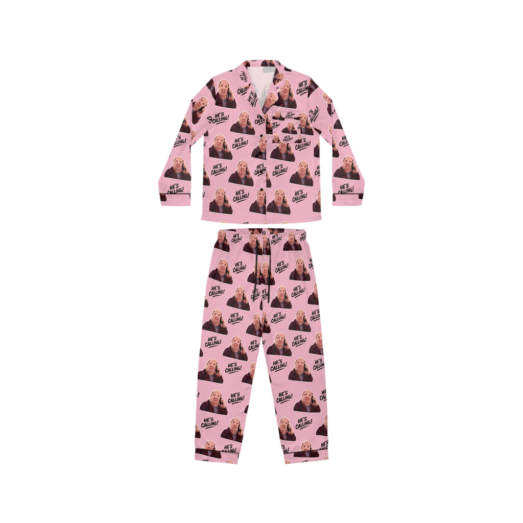 John Pork “He’s Calling!” Pink Satin Pajama Set – Funny Meme Sleepwear & Lounge Set