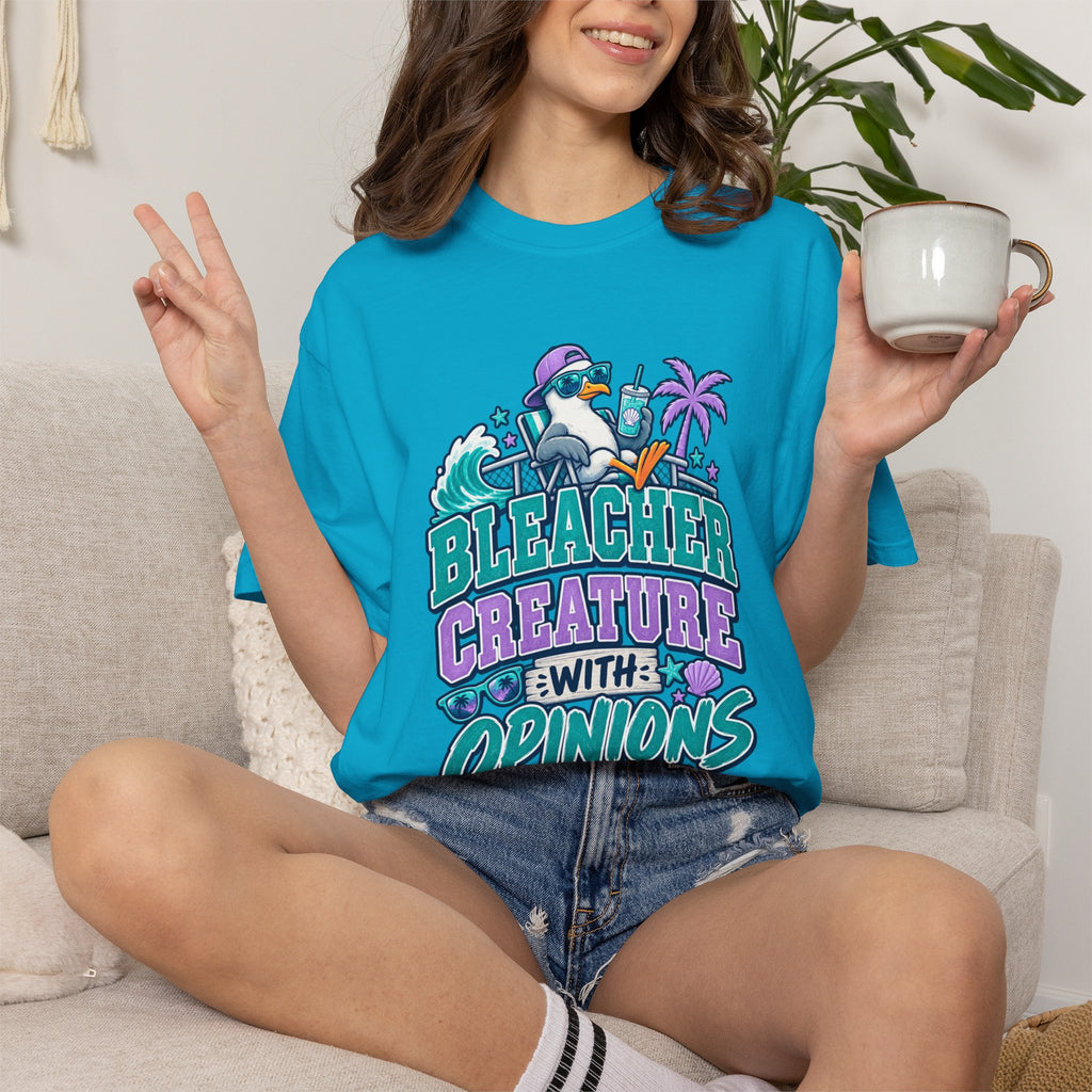 Bleacher Creature With Opinions T-Shirt — Funny Beach Cartoon Tee