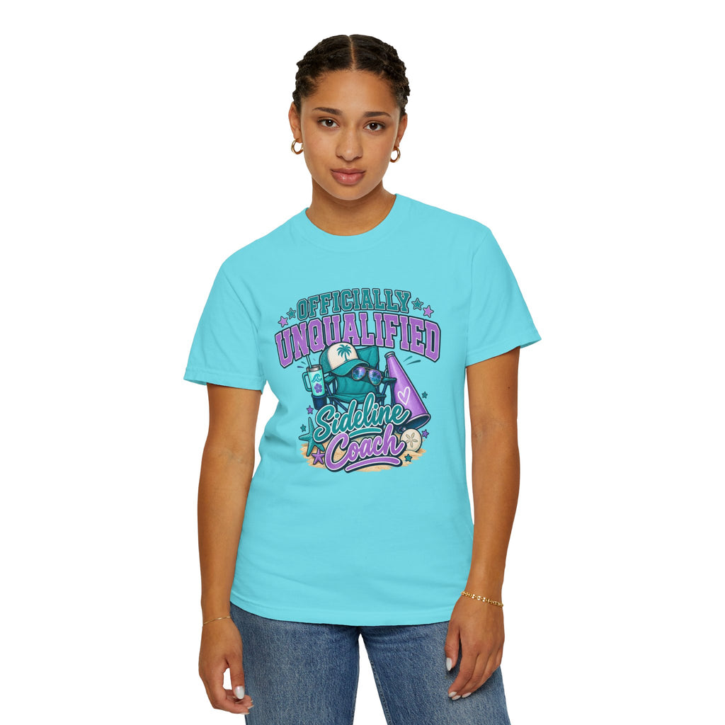 Sideline Coach T-Shirt — "Officially Unqualified" Funny Sports Coach Tee