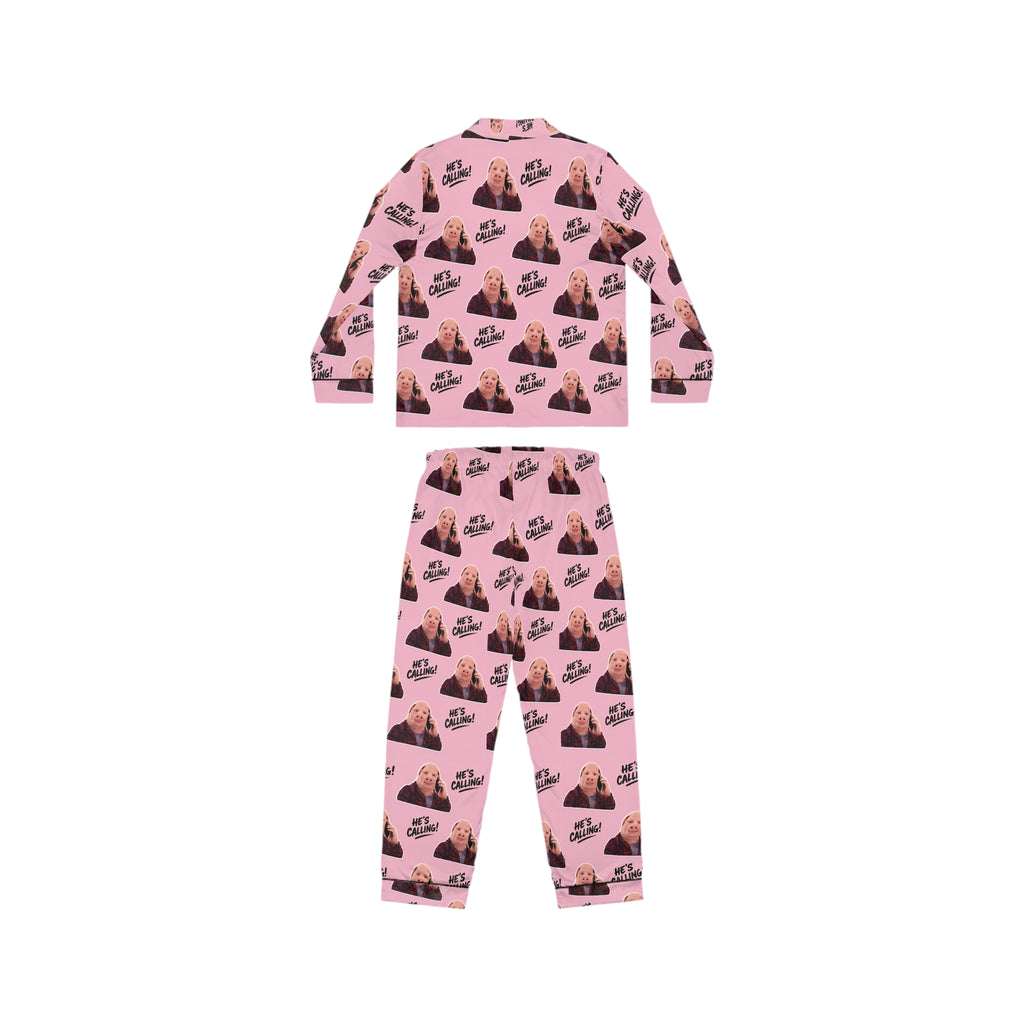 John Pork “He’s Calling!” Pink Satin Pajama Set – Funny Meme Sleepwear & Lounge Set