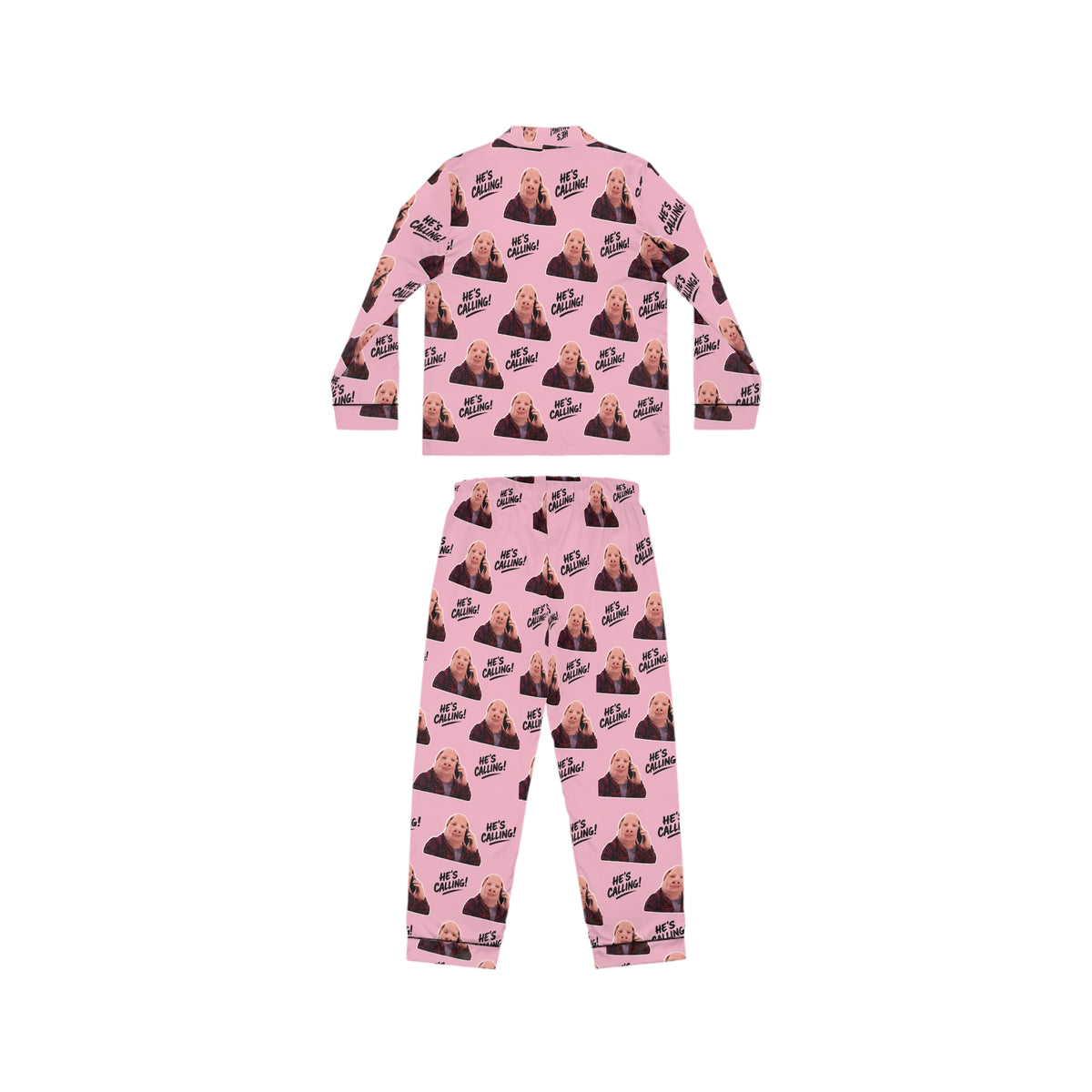 John Pork “He’s Calling!” Pink Satin Pajama Set – Funny Meme Sleepwear & Lounge Set